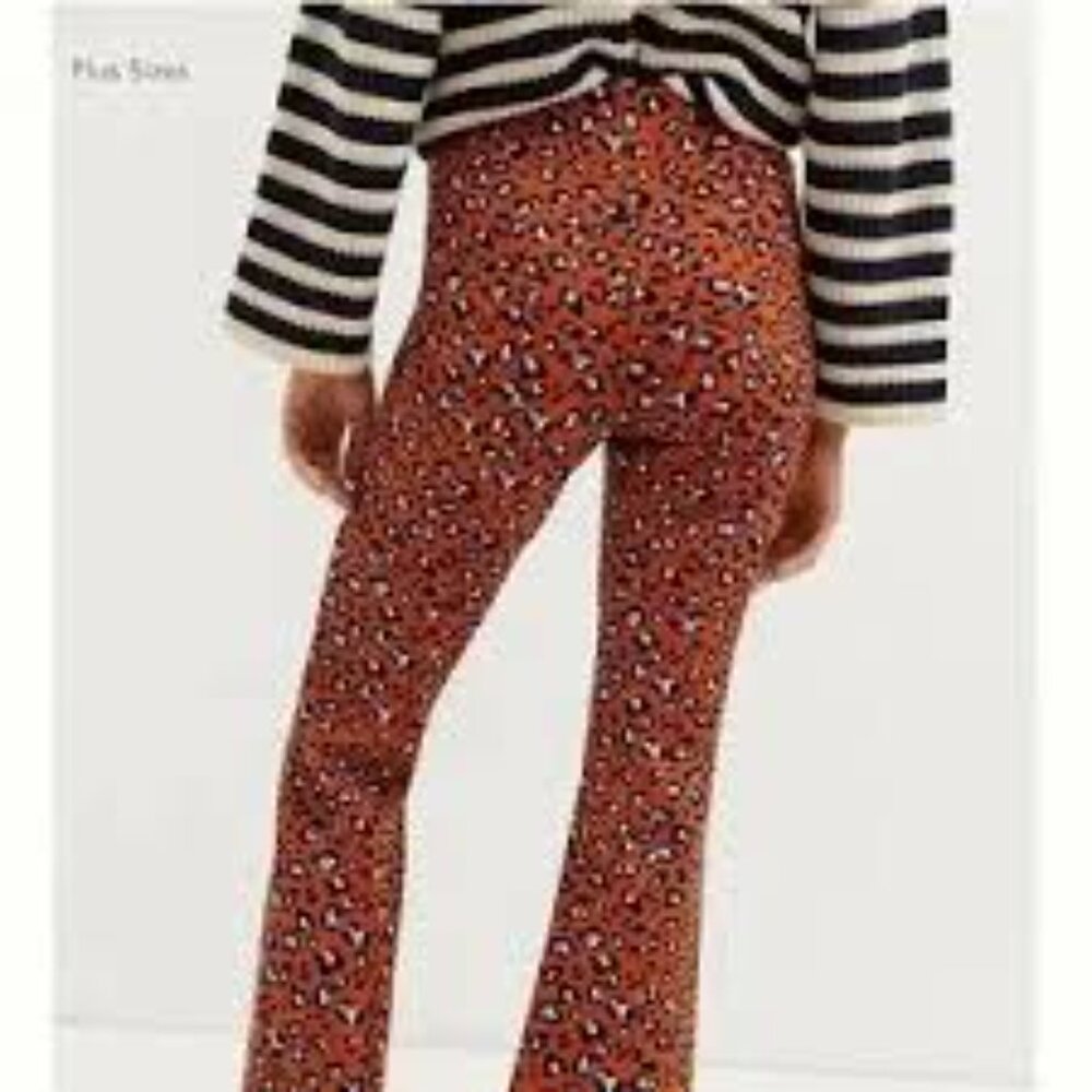 Maeve Anthropologie Pants Womens Margot Kick Flare Pull On Orange Leopard sz SP